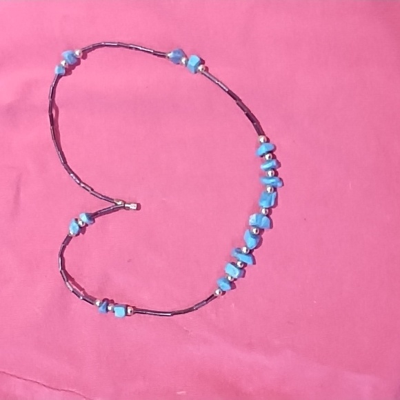 Turquoise with hematite holiw tube beading 16" necklace - Picture 4 of 4